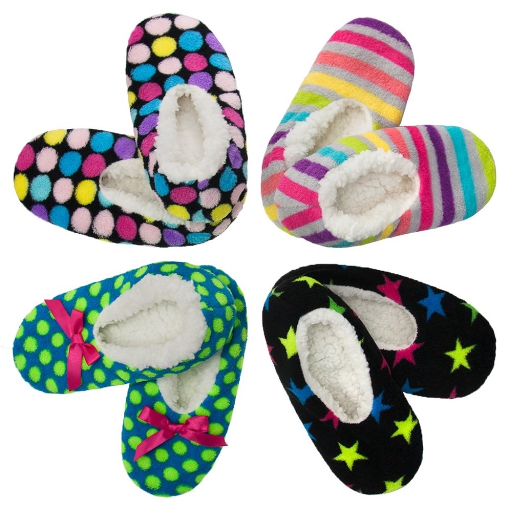 🌱 2/$30! Fuzzy Slippers Womens 6-11 Warm Soft Bright Bows plush